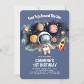 宇宙パーティー 初めての太陽一周 一歳の誕生日 招待状 (正面)