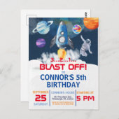 宇宙パーティー 宇宙飛行士 誕生日 招待状 (正面/裏面)