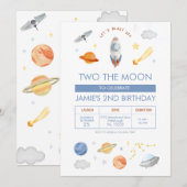 宇宙パーティー 宇宙飛行士 2歳の誕生日 招待状 (正面/裏面)