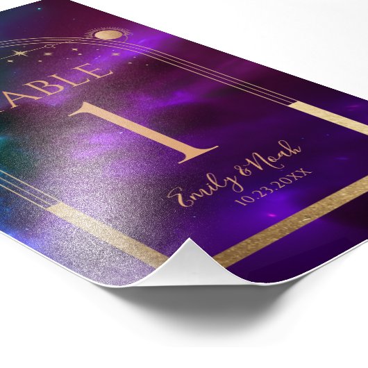 宇宙パープルティール（緑がかった色）金ゴールド太陽ムーン天文学結婚の フォトプリント            (角)