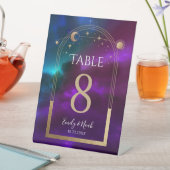 宇宙パープルティール(緑がかった色)金ゴールド太陽ムーン天文学結婚の 台座サイン (インサイチュ)