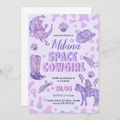 宇宙パープル女性のカーボーイ誕生日招待状 招待状 (正面/裏面)