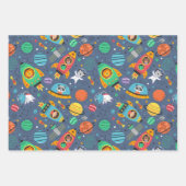 宇宙ヒッポとライオンの惑星パターン ラッピングペーパーシート (正面)