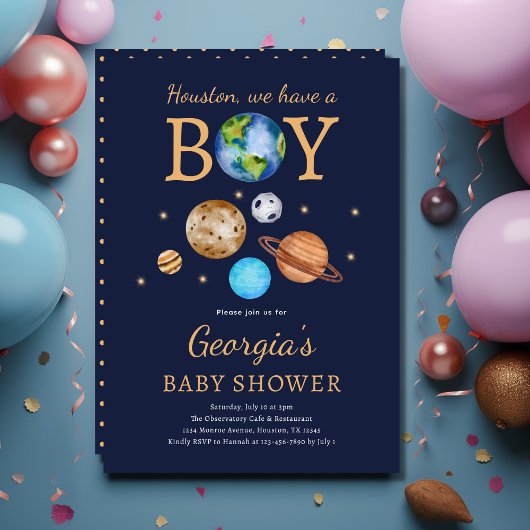 宇宙ヒューストン男の子の赤ちゃんシャワーを持っている 招待状