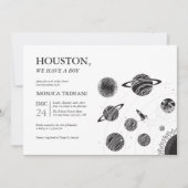 宇宙ヒューストン私たちは男の子の赤ちゃんシャワーを持っている 招待状 (正面)