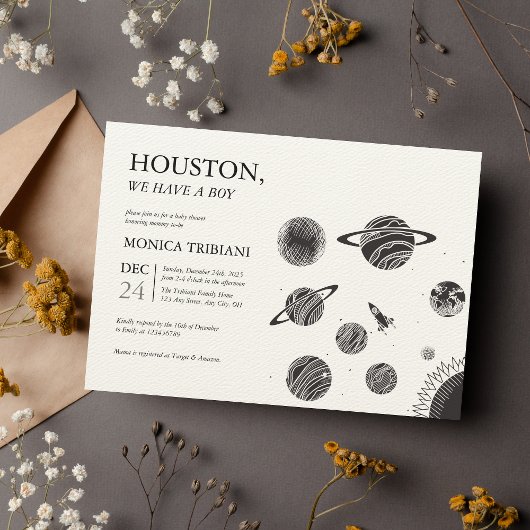 宇宙ヒューストン私たちは男の子の赤ちゃんシャワーを持っている 招待状