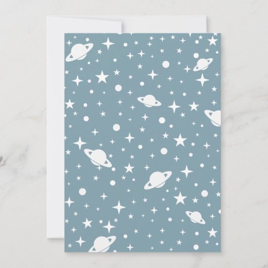 宇宙ヒューストン私たちは男の子の赤ちゃんシャワーを持っている 招待状 (裏面)