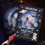 宇宙ヒューストン私たちは男の子QRベビーシャワーを持っている 招待状<br><div class="desc">この宇宙をテーマにした「ヒューストンWe Have a Boy」「Baby Shower」というスタイルの小さな宇宙飛行士を歓迎します。宇宙プログラムのルック文字とママ(またはママとパパ)の名前と編集可能なスクリプト文字でのシャワー日が付いたデザイン。宇宙スーツの男の子が登場し、ロケットを発射太陽のし、人間が行ったことのないシステムを通る。星が整列し、銀河系が呼び出している。QRコードテンプレートは背面にある。複合デザインバイホリデーハートデザイン。</div>