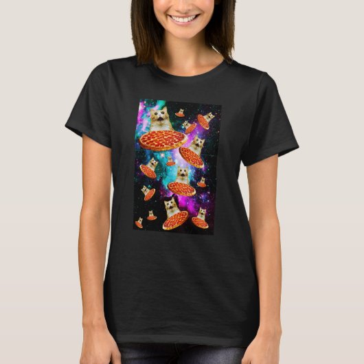 宇宙ピザ猫宇宙飛行士子猫皮肉な食べ物ガラ Tシャツ (正面)