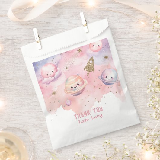 宇宙ピンクのゴルフ惑星と星ありがとう フェイバーバッグ (クリップ留めされた状態)