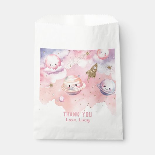 宇宙ピンクのゴルフ惑星と星ありがとう フェイバーバッグ (正面)