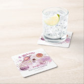 宇宙ピンクガールロケット惑星銀河系 スクエアペーパーコースター (インサイチュ)