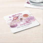 宇宙ピンクガールロケット惑星銀河系 スクエアペーパーコースター (アングル)