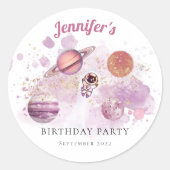 宇宙ピンクガールロケット惑星銀河系 ラウンドシール (正面)