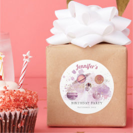 宇宙ピンクガールロケット惑星銀河系 ラウンドシール