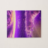 宇宙ピンクパープル魔法おもしろい驚くべき宇宙 ジグソーパズル (横)