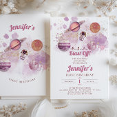 宇宙ピンク系惑星ガールファースト誕生日 招待状