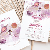 宇宙ピンク系惑星ガールファースト誕生日 招待状