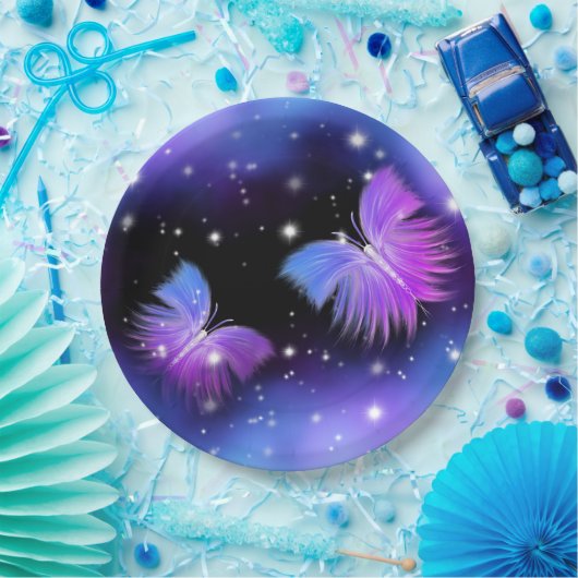 宇宙ファンタジー蝶コズミック ペーパープレート (パーティー)