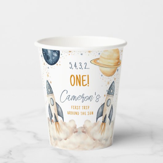 宇宙ファーストのまわりにトリップザサンバースデーパーティー 紙コップ (正面)