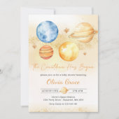 宇宙ファーストトリップのまわりにザサンベビーシャワー 招待状 (正面)