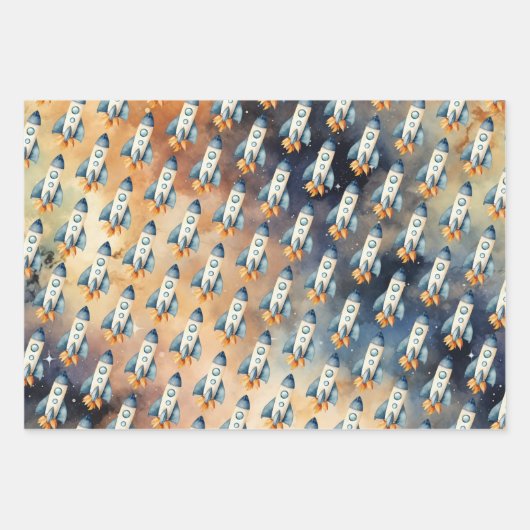 宇宙ファーストトリップのまわりにザサン誕生日ロケット ラッピングペーパーシート (正面3)
