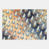 宇宙ファーストトリップのまわりにザサン誕生日ロケット ラッピングペーパーシート (正面)