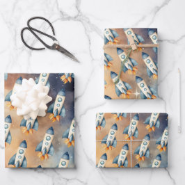 宇宙ファーストトリップのまわりにザサン誕生日ロケット ラッピングペーパーシート