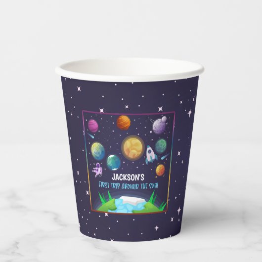 宇宙ファースト誕生日カップ – ファーストトリップ 紙コップ (正面)
