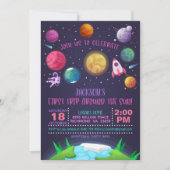 宇宙ファースト誕生日招待状ファーストトリップガール 招待状 (正面)