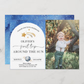 宇宙フォト誕生日招待状 |最初の旅 招待状 (正面/裏面)