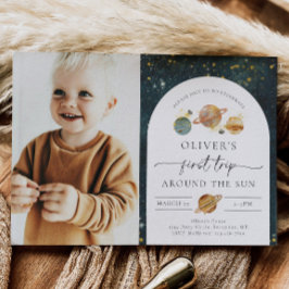 宇宙フォト誕生日招待状 |最初の旅 招待状
