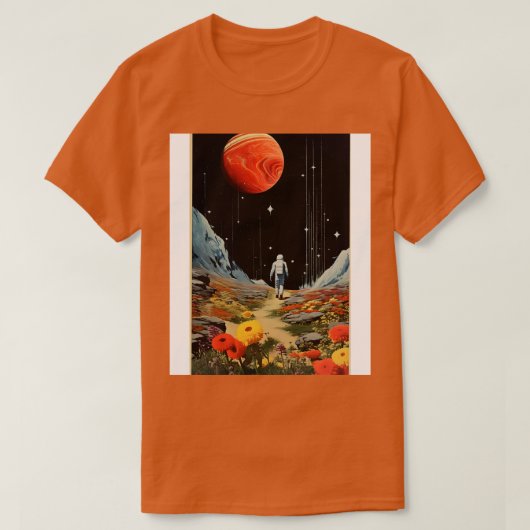 宇宙フラワーフィールドヴィンテージアート Tシャツ (デザイン正面)