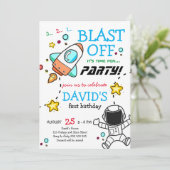 宇宙ブラストオフロケットボーイファースト誕生日 招待状 (スタンド正面)