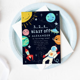 宇宙ブラストオフ誕生日パーティー 招待状