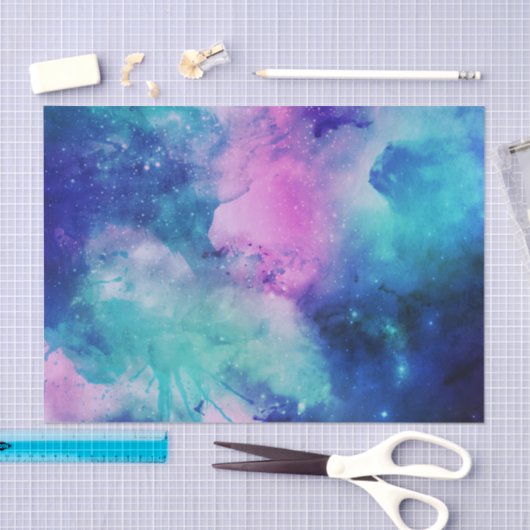 宇宙ブルーピンクウォーターカラースターネブラユニバース 薄葉紙 (クラフト)