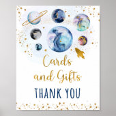 宇宙ブルー金ゴールドカード&ギフト誕生日標識 ポスター (正面)