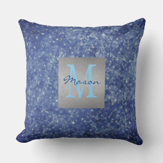 宇宙ブルー&ホワイトスターズ装飾用クッション クッション (正面)