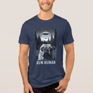 宇宙プグUFO自撮り地球外犬用ティー トライブレンドTシャツ
