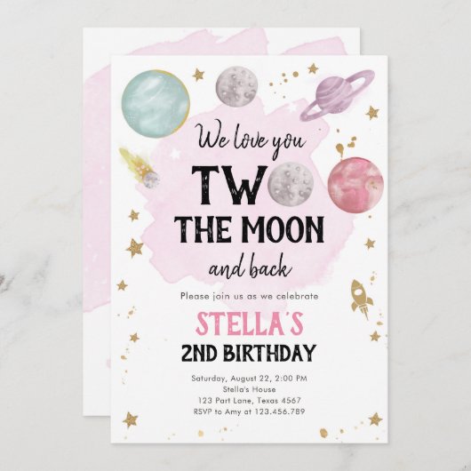 宇宙プラネットガール第2誕生日招待状 招待状 (正面/裏面)