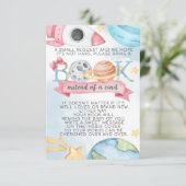 宇宙プラネットピンクガールブックリクエストカードベビー 招待状 (スタンド正面)