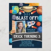 宇宙プラネット誕生日パーティーの招待 招待状 (正面/裏面)