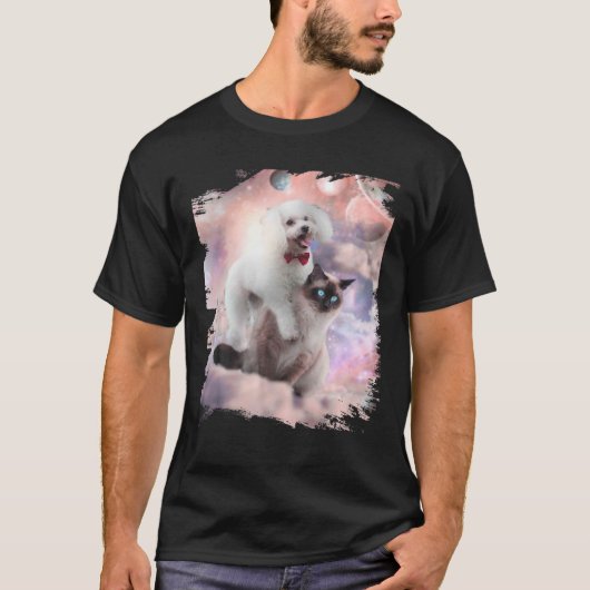 宇宙プードルドッグオンシャメネコ Tシャツ (正面)