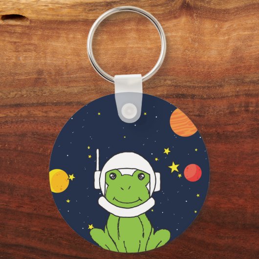 宇宙ヘルメットのクリップアート付きカエル宇宙飛行士動物 キーホルダー (正面)