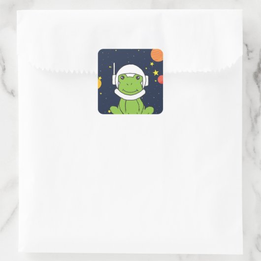 宇宙ヘルメットのクリップアート付きカエル宇宙飛行士動物 スクエアシール (バッグ)