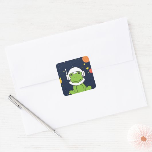 宇宙ヘルメットのクリップアート付きカエル宇宙飛行士動物 スクエアシール (封筒)