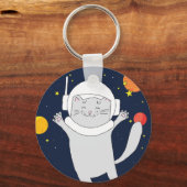 宇宙ヘルメットクリップアートバブ付き猫宇宙飛行士の動物 キーホルダー (正面)