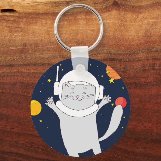 宇宙ヘルメットクリップアートバブ付き猫宇宙飛行士の動物 キーホルダー (正面)