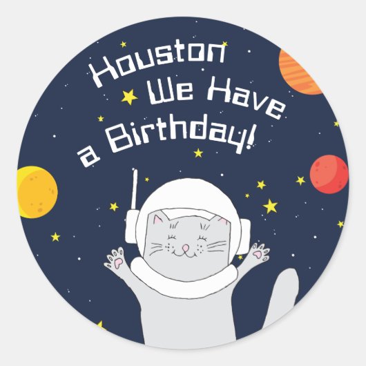 宇宙ヘルメットクリップアートバブ付き猫宇宙飛行士の動物 ラウンドシール (正面)