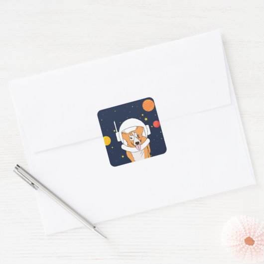 宇宙ヘルメットクリップアートB付きCorgi宇宙飛行士の動物 スクエアシール (封筒)
